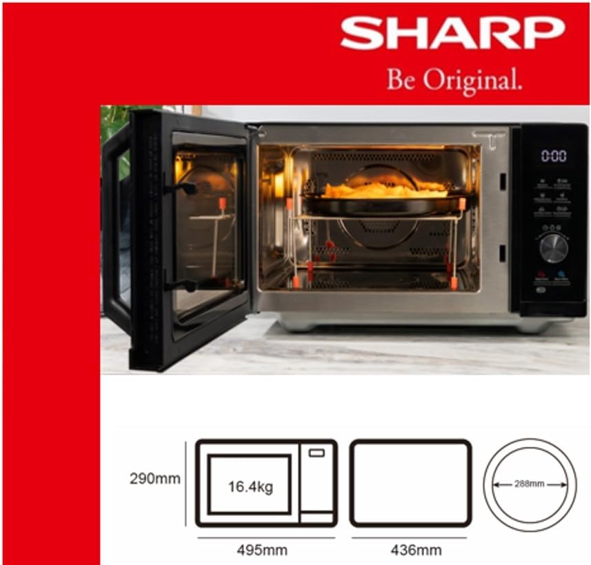 Sharp RCA271TB 5-in-1 Airfry-Mikrowelle 900W, Grill 1000 W, Heißluft & AirFry-Funktion, Konvektion 2100W, 27 L, 28 Autom.pr., Gewicht und zeitgesteuertes Auftauen, Schwarz