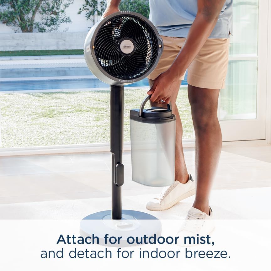 Shark FlexBreeze Pro Nebelventilator – Indoor & Outdoor, Integriertes Nebel, Sockel auf Tischplatte, kabelgebunden oder kabellos, bis zu 24 Stunden Akku, oszillierend, Anthrazit, FA302 (Version 2025)