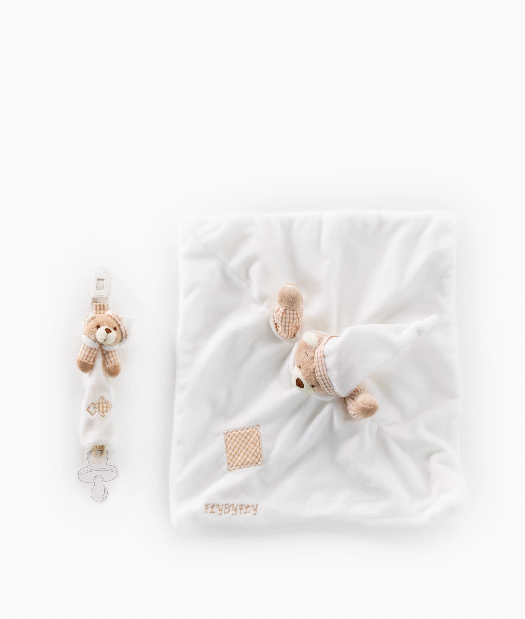 Baby Comforter & Dummy Clip Set | White & Beige
