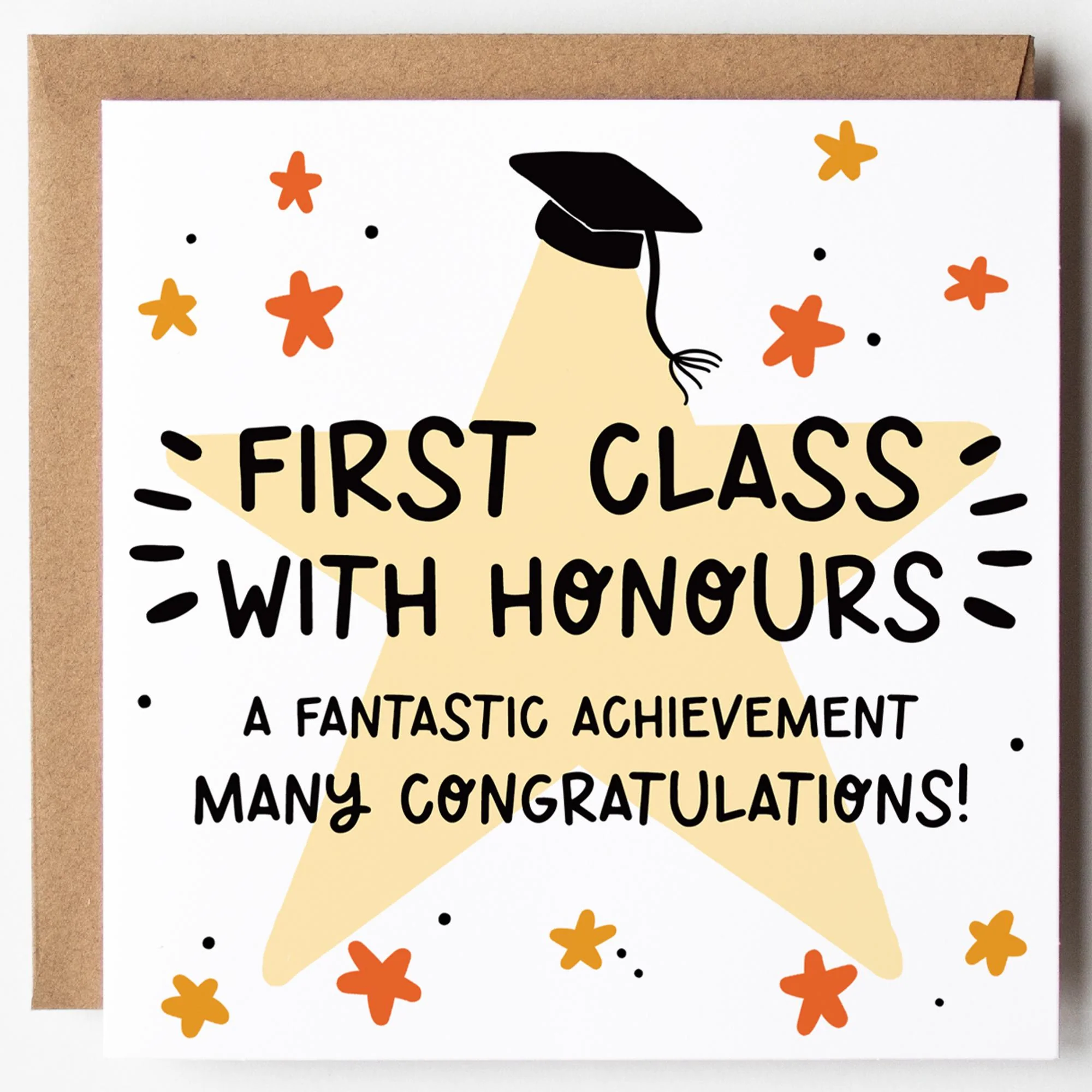 Graduation Card: First Class With Honours, Congratulations with Kraft Envelope