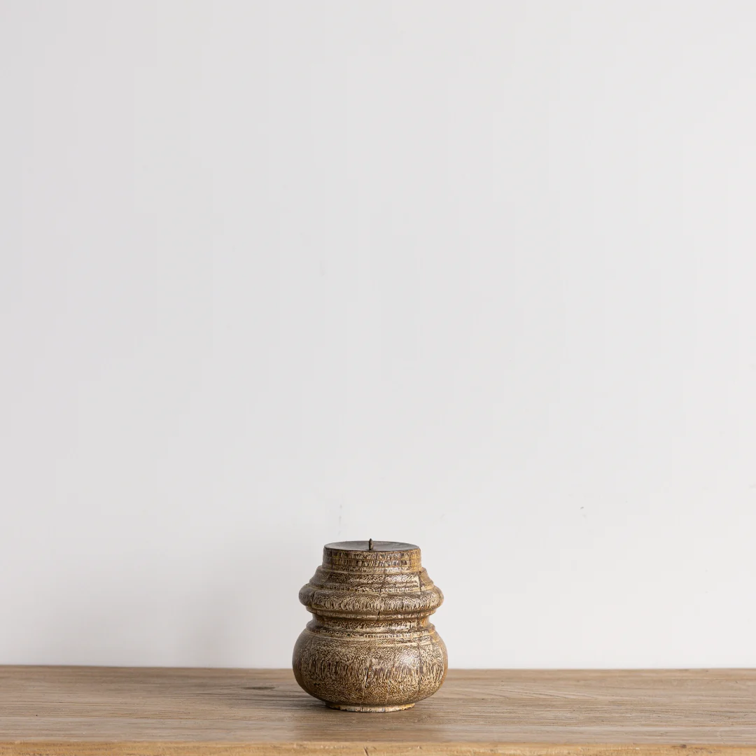Vintage Glazed Wooden Candle Holder