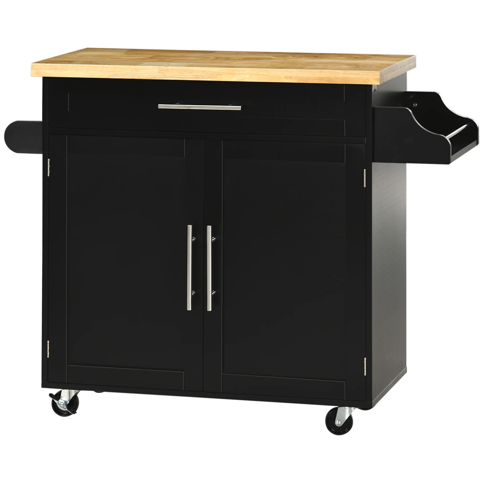 HOMCOM Keukentrolley Serveerwagen Keukenblok, 1 Kruidenrek, 1 Handdoekhouder, 109 cm x 40 cm x 89 cm, Zwart