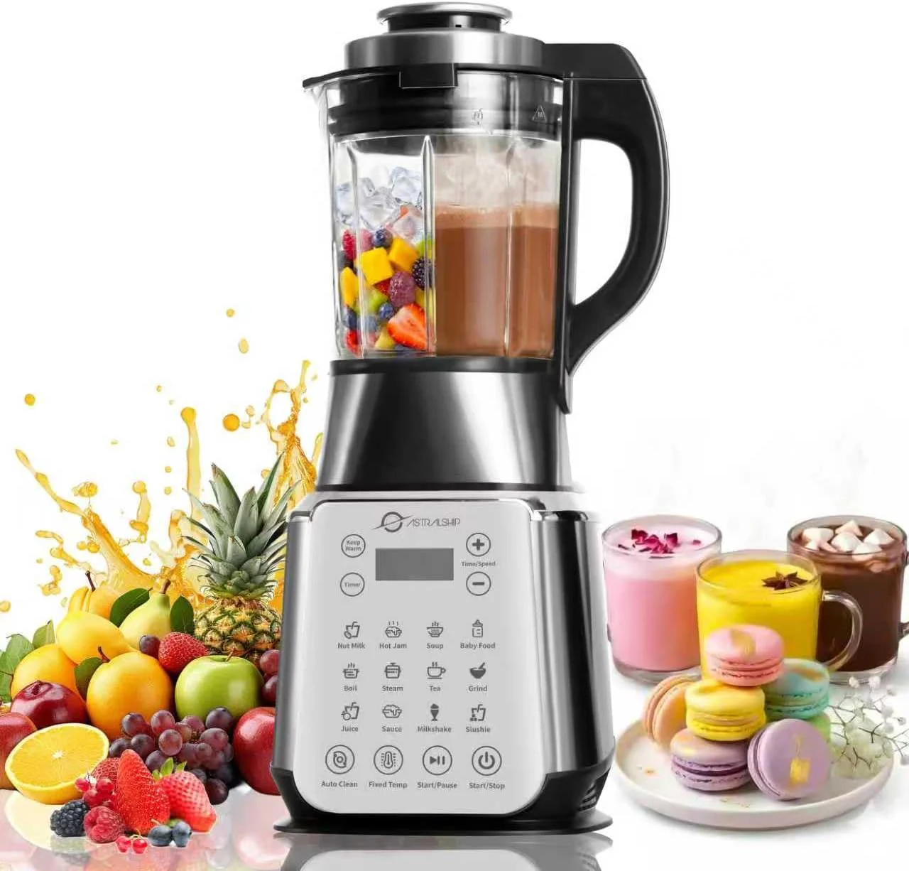Glass Blenders for Kitchen 锟�?Stainless Steel Professional Blender for Smoothies 1500W Motor, Food Processor Combo 9 Adjustable Speeds, 14 Preset Programs, BPA-Free Glass Jar blender, Nut Milk, Soups