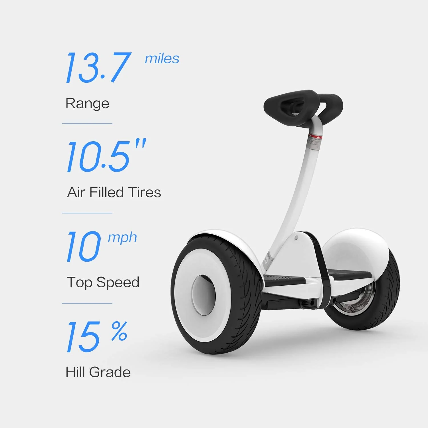 Segway Ninebot S okos, önegyensúlyozó elektromos roller LED-világítással, hordozható és erőteljes, fehér