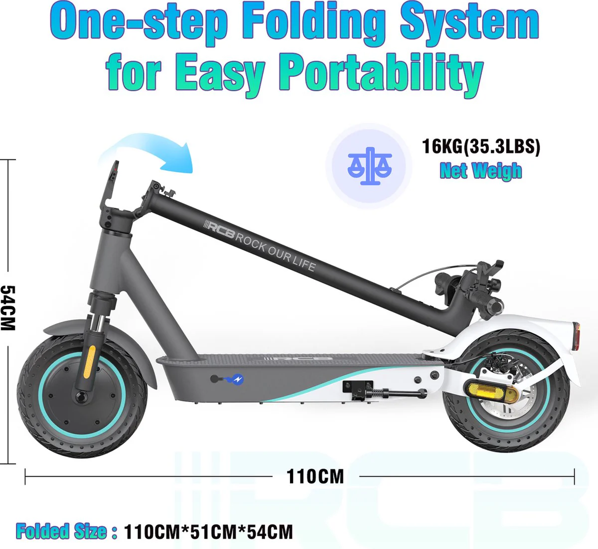 RCB EV10K Pro ABE E-Scooter mit 400W Motor, 35 km Reichweite, 10-Zoll-Honeycomb-Reifen und IP54 Schutz