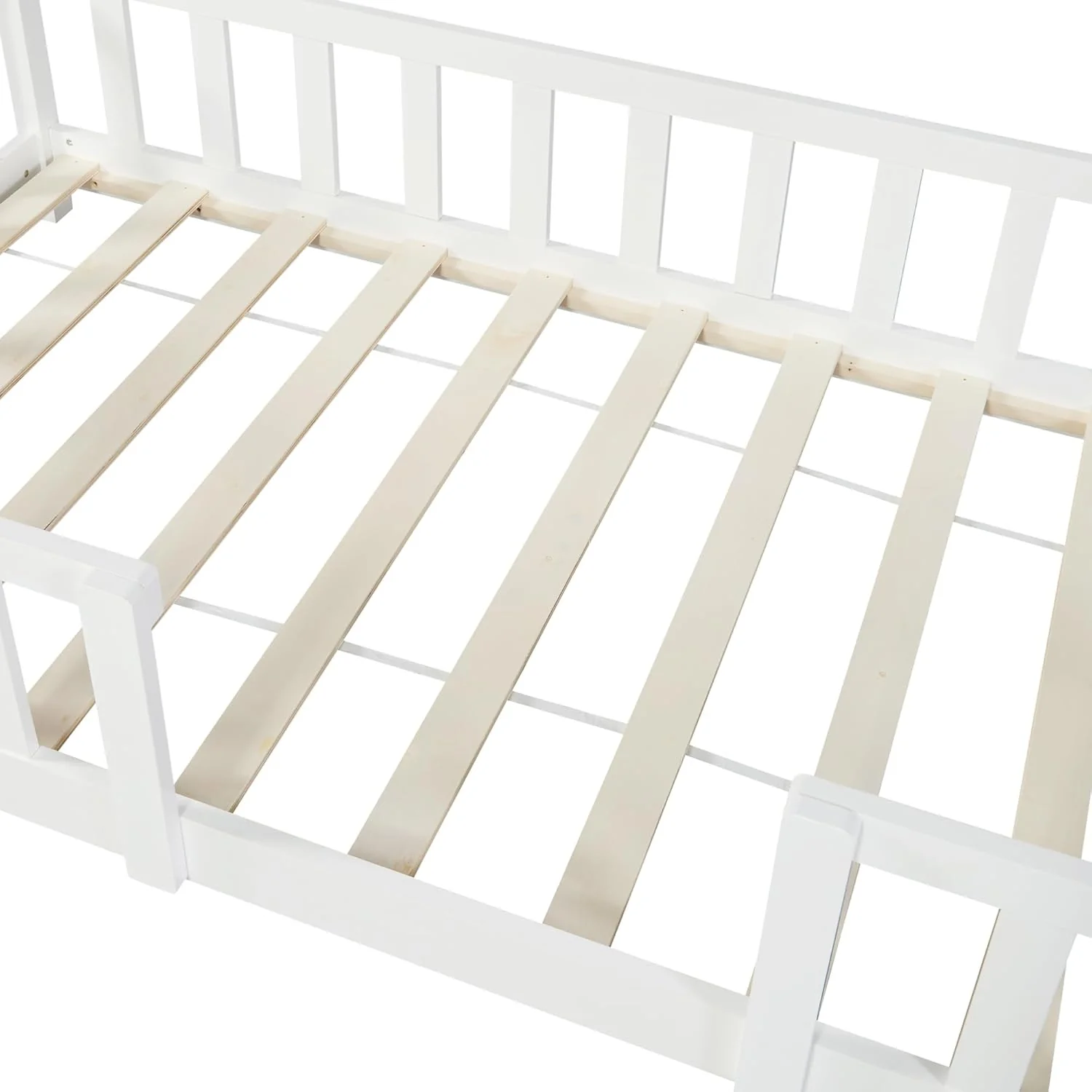 [en.casa] Letto per bambini Sisimiut a capanna 80 x 160 cm con protezione anticaduta letto in legno per bambini letto a terra rete a doghe in legno di pino Bianco opaco
