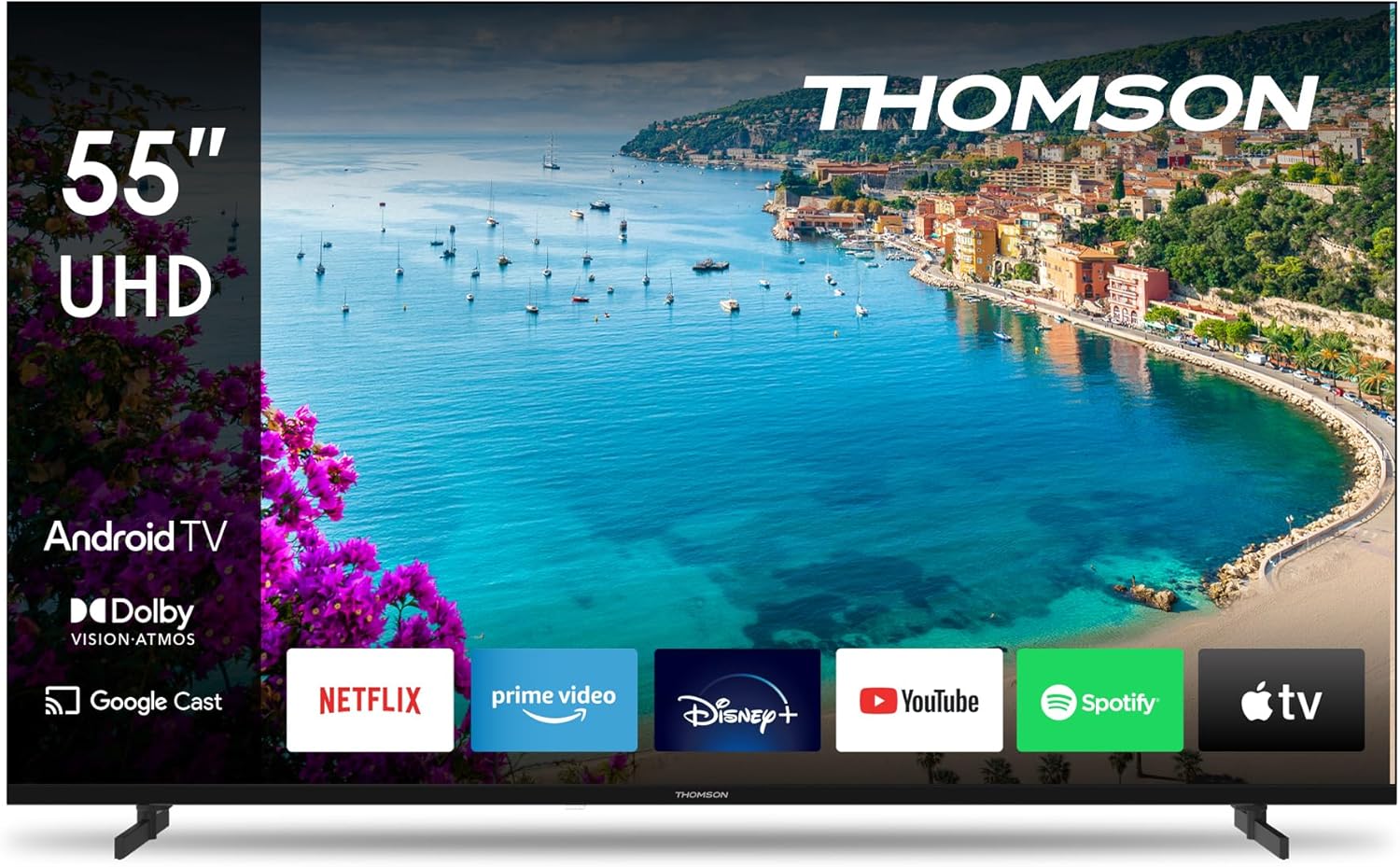 THOMSON 55 Pouces (139 cm) 4K Ultra HD Smart Android TV, Google Assistant, Wi-FI, Dolby Digital, Bluetooth, Triple-Tuner (Câble/Satellite/Antenne), HDMI, CI+, A+ Panneau – 55UA5S13 [Classe énergétique E]