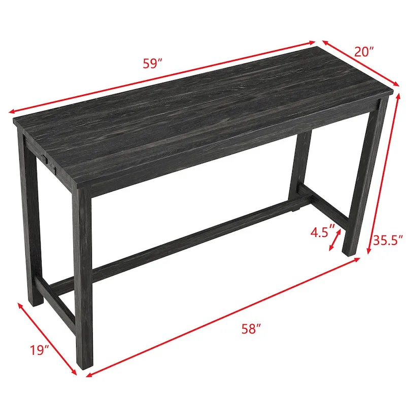 Bar Dining Table Set and 3 Bar Stools with Power Outlet Kitchen Breakfast Nook Wooden Dining Table Chairs Sets