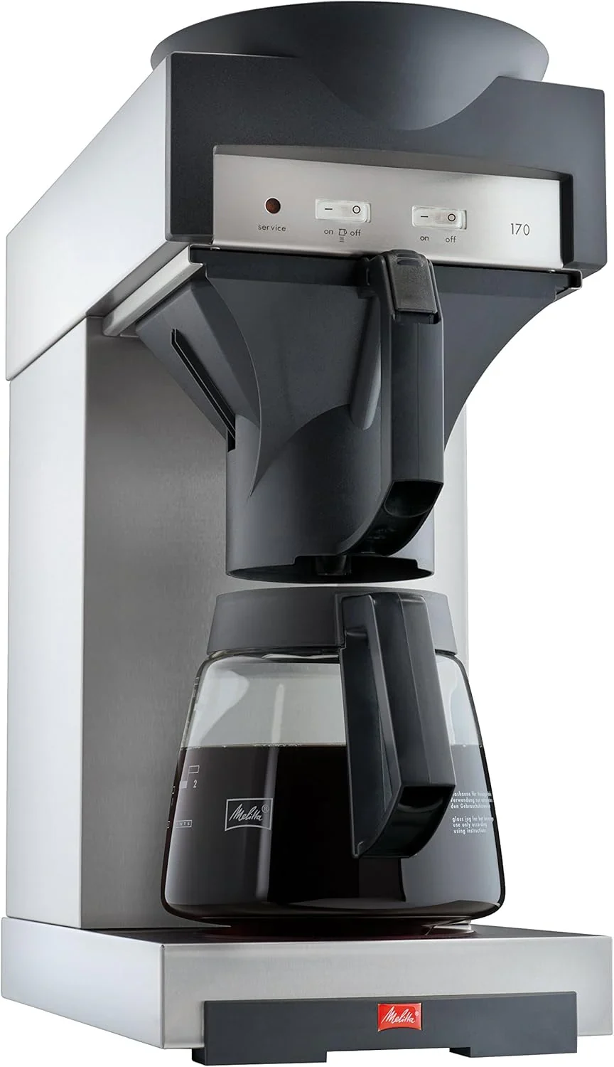 Melitta 20348 Filterkaffeemaschine mit Glaskanne, 1,8 l, Warmhalteplatte, 17M, Edelstahl/Schwarz ,