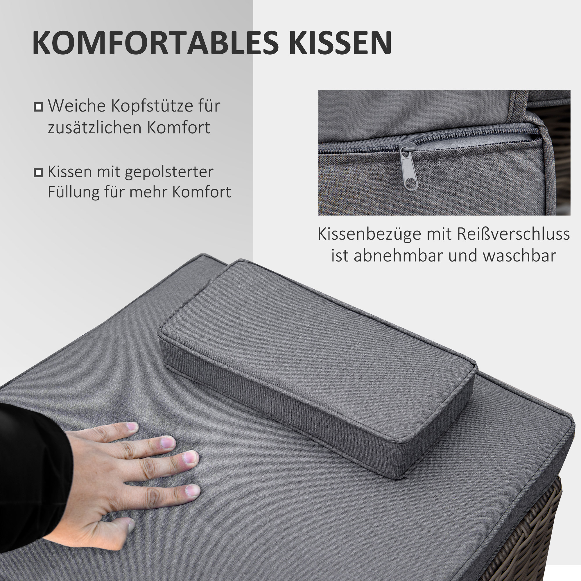 Outsunny poly rotan ligstoel met bijzettafel verstelbaar 60 x 195 x 86 cm