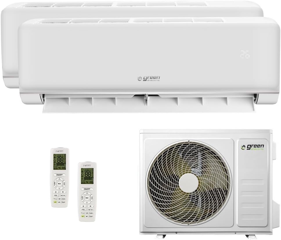 Plus Klimaanlage Dual Split 9000+9000 BTU, Wi-Fi, R32, Energieeffizienz A++/A+, Klimagerät mit Zwei Inneneinheiten und 1 Außeneinheit, Fernbedienung, App-Steuerung, Niedriger Verbrauch