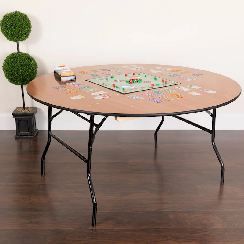 60-inch Round Wood Folding Banquet Table with Finished Top