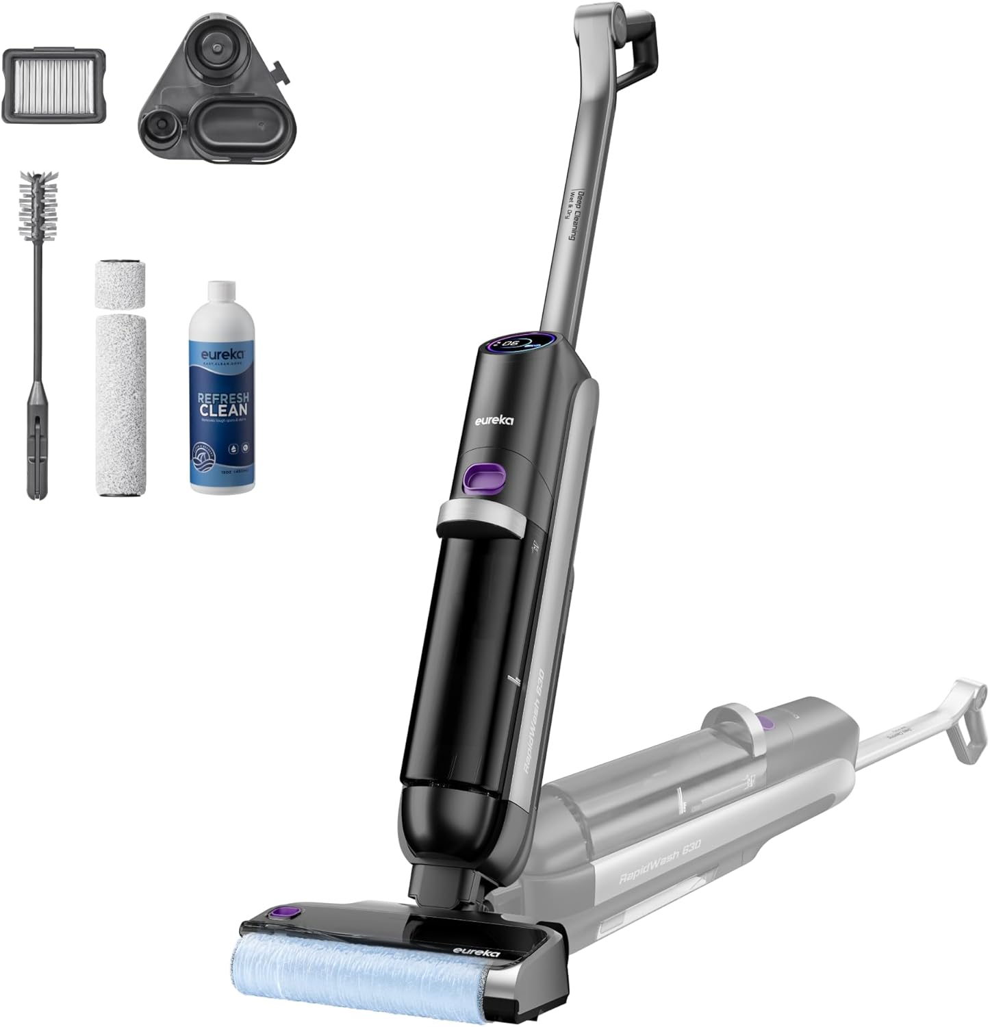 EUREKA RapidWash NEW630 Gen2 Lavapavimenti con Asciugatura ad Aria Calda 60° e Autopulizia Aspirapolvere Secco/Umido 21600 Pa, Doppio Serbatoio, Anti-Groviglio, Autonomia 38 Min