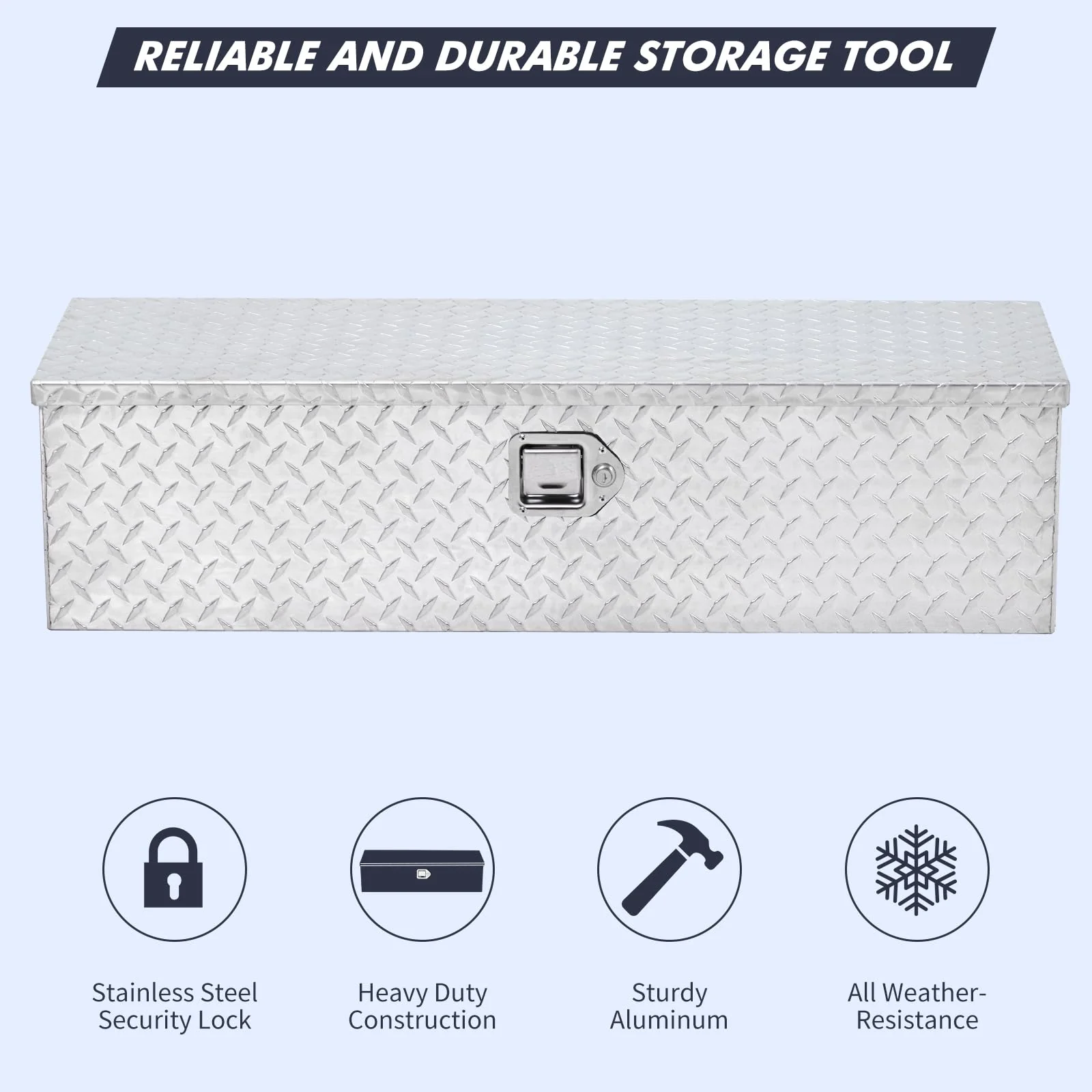 48 Inch Diamond Plate Truck Bed Tool Box with Shelf Silver
