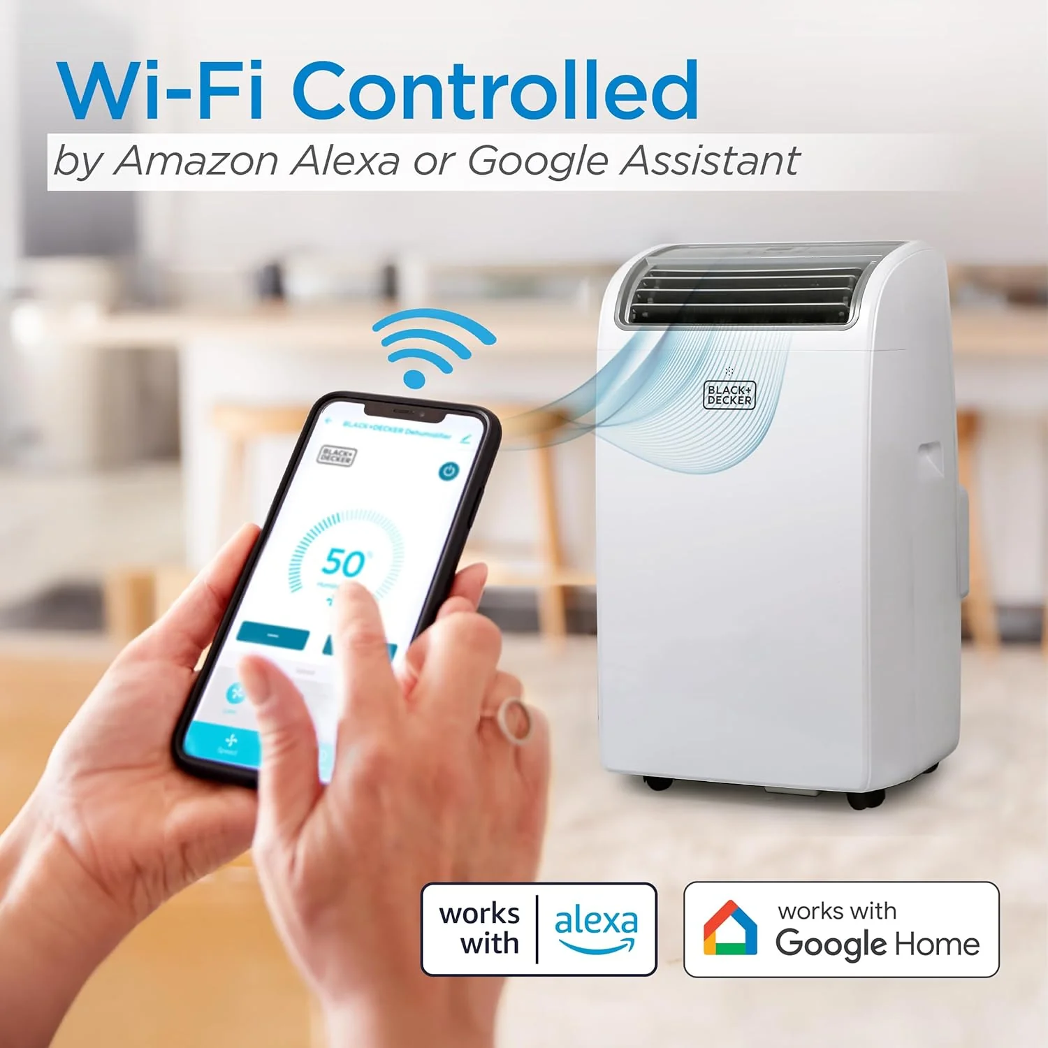 BLACK+DECKER Smart Portable Air Conditioner, 12,000 BTU for Rooms up to 550 Sq. Ft., Smart Portable AC with Follow Me Remote and Window Kit, BPACT12WT, White