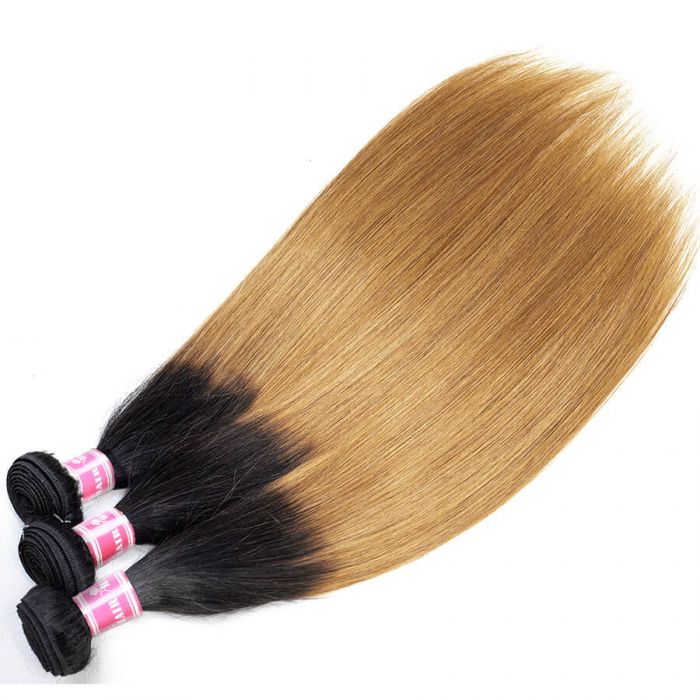 1B/30 Ombre Brazilian Virgin Straight Hair 4 Bundles With Lace Closure 10A Unprocessed Human Hair Weave