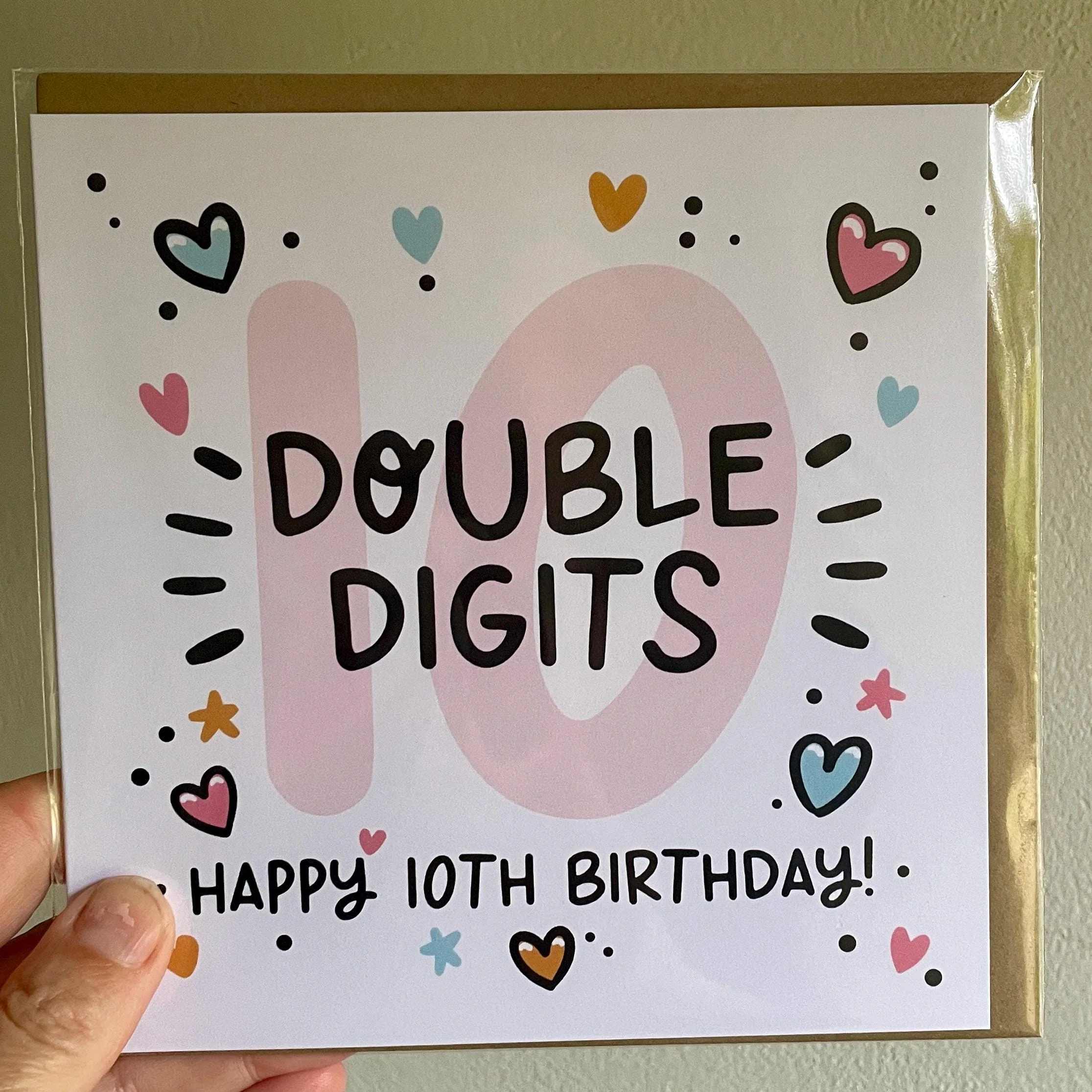 10th Birthday Card, Double Digits Card For Girls With Pink Hearts Design