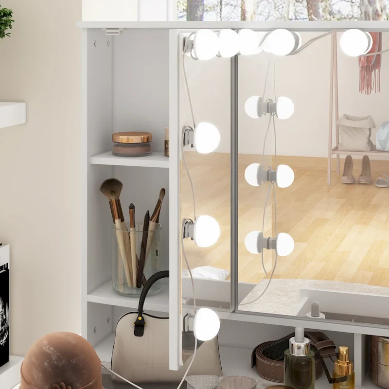 Soft-Close Adjustable Lighting Vanity Dresser Vanity Makeup Table