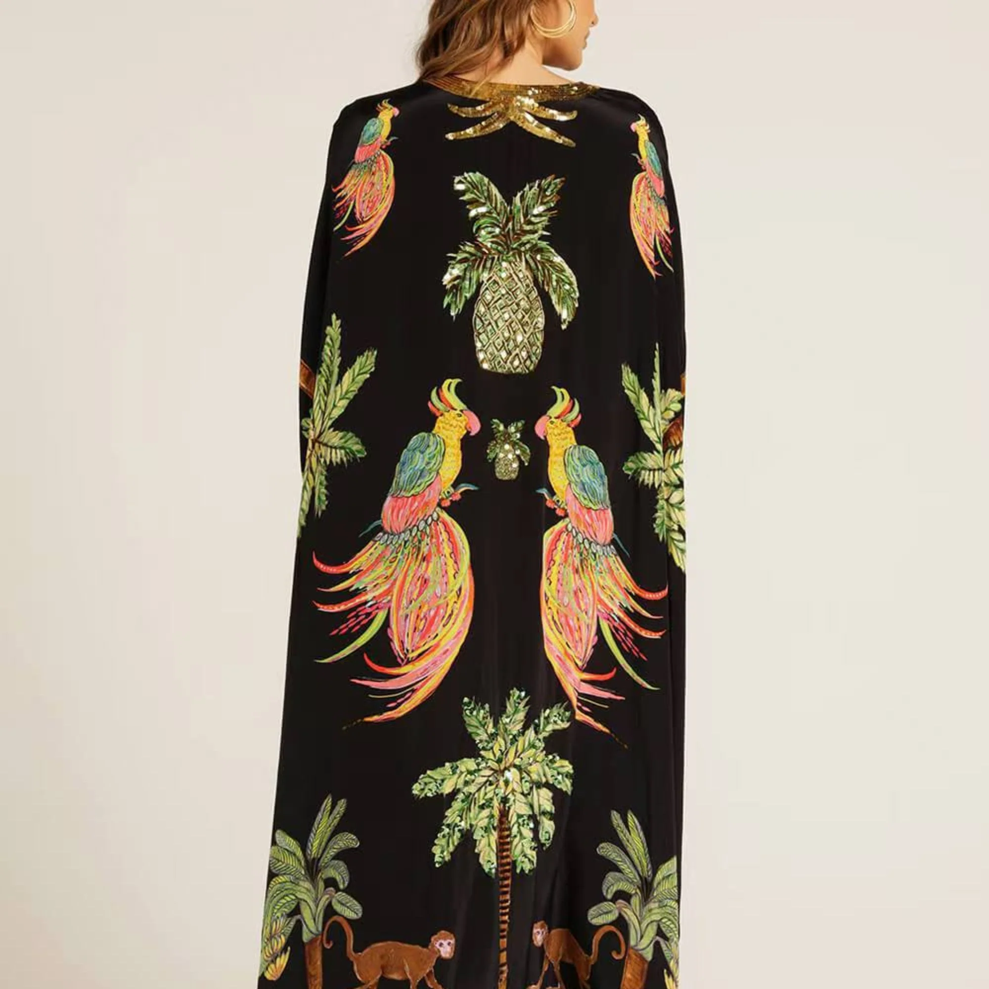 Women��s Tropical Print Kaftan Dress Loose-Fitting Summer Style