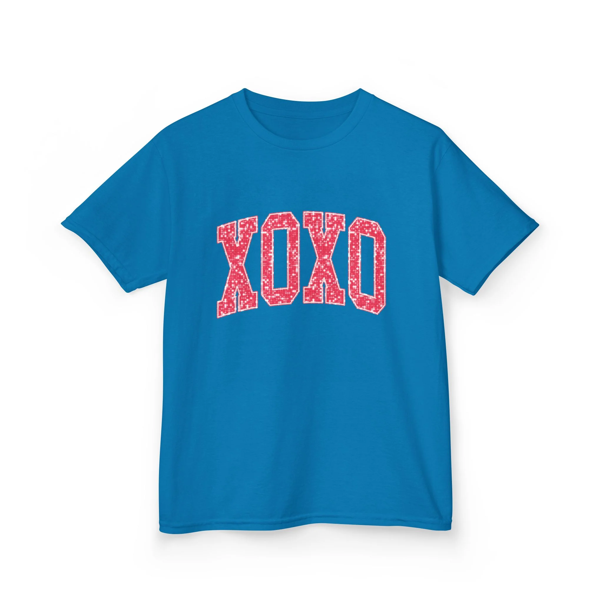 XOXO Kids Tee, Valentine Heart Pattern, Pink Lettering