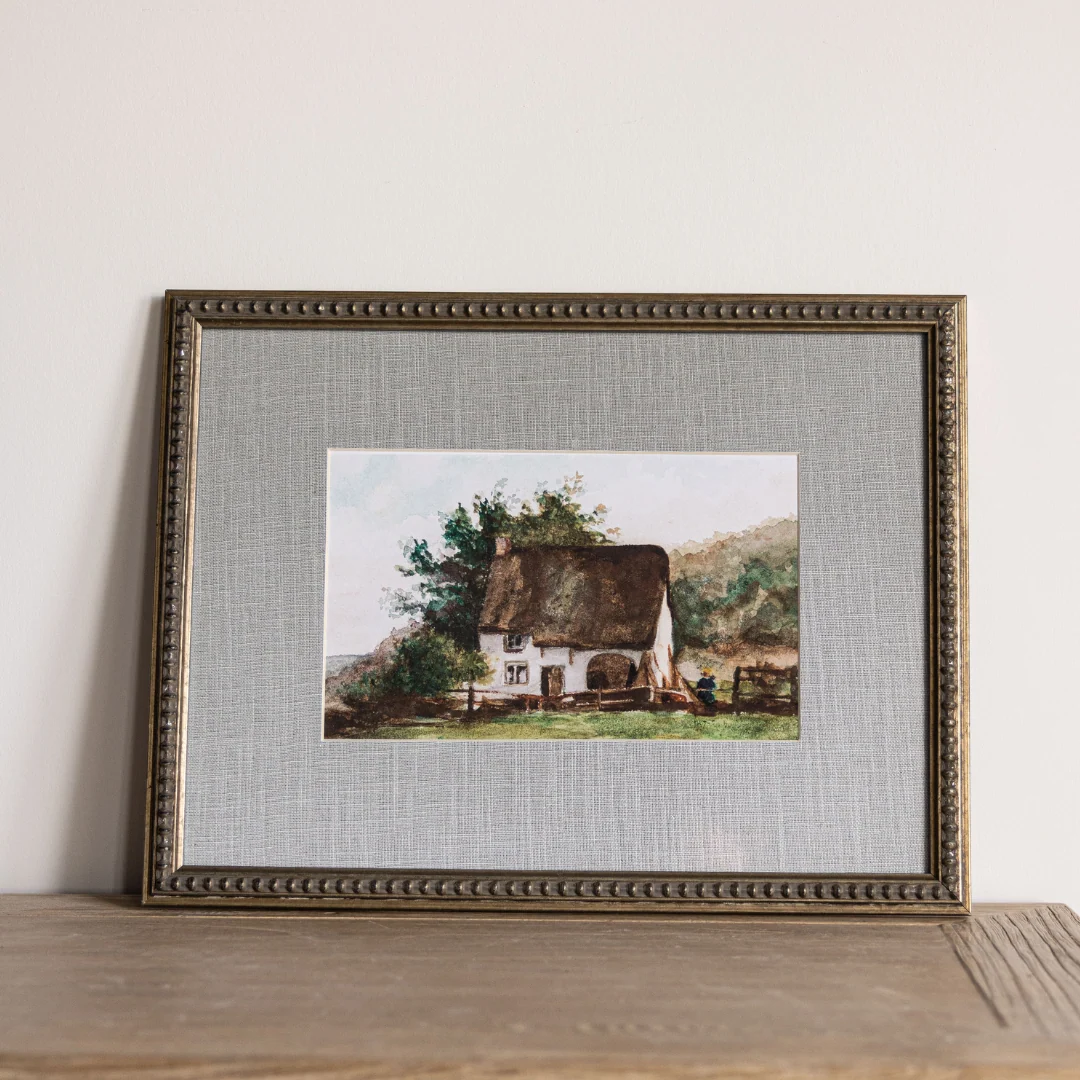 Vintage Watercolor Cottage House Framed Art Large