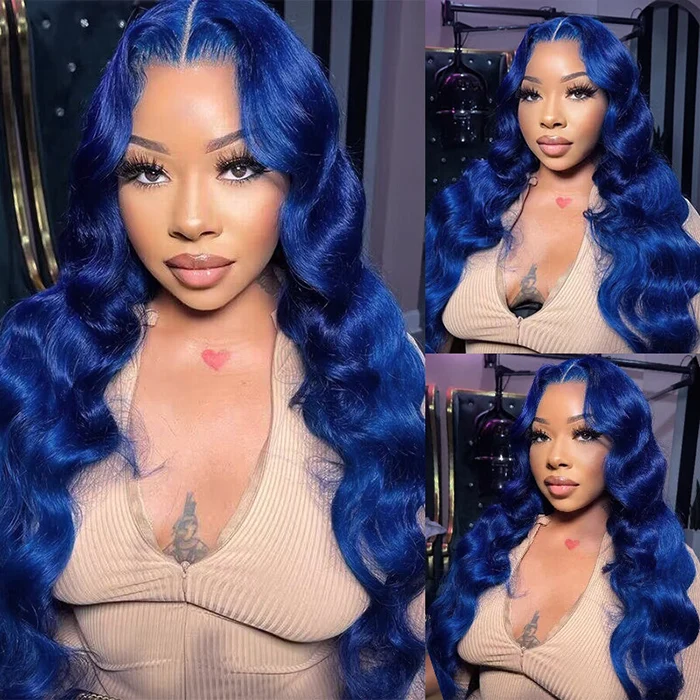 Curtain Bangs Body Wave Human Hair Wig Gorgeous Blue 13x4/5x5 HD Lace Closure Human Hair Wig