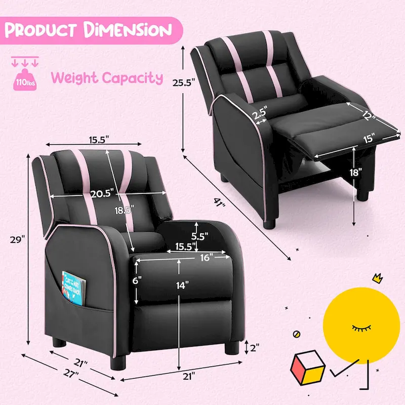 Gymax Kids Recliner Chair Ergonomic Leather Sofa Armchair w/Footrest
