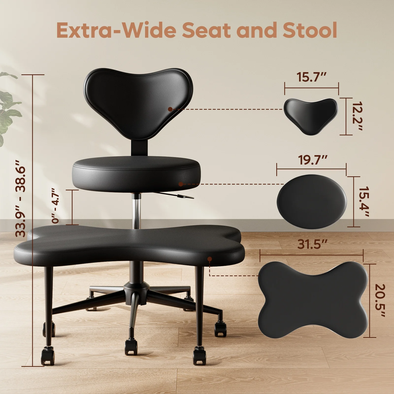 Pinmoco Ergonomic Cross Legged Swivel Chair, Adjustable Height and Teddy Fabric, Meditation& ADHD Chair with Back Support, Home and Office, Off White