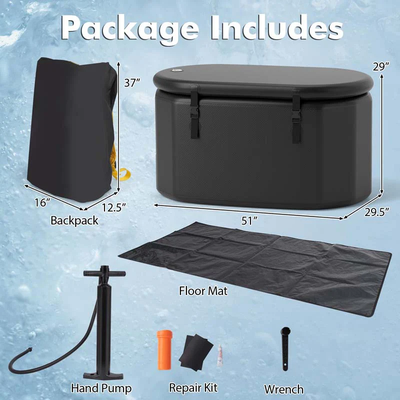 XL 129 Gal Oval Ice Bath Tub with Cover, Portable Inflatable Cold Plunge Tub with Backpack & Pump, Water Chiller Compatible for Cold Therapy