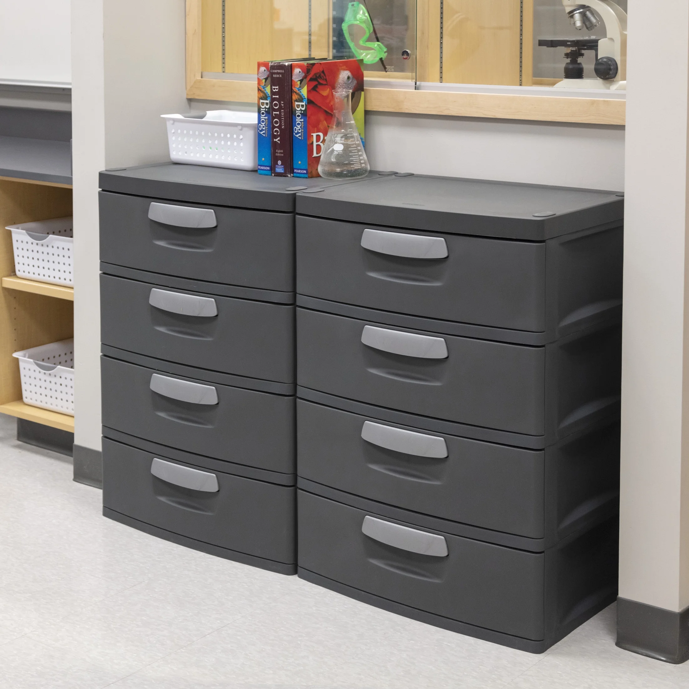 Sterilite 4 Drawer Unit, Durable Plastic Storage Solution for Garages and Basements, Dark Gray