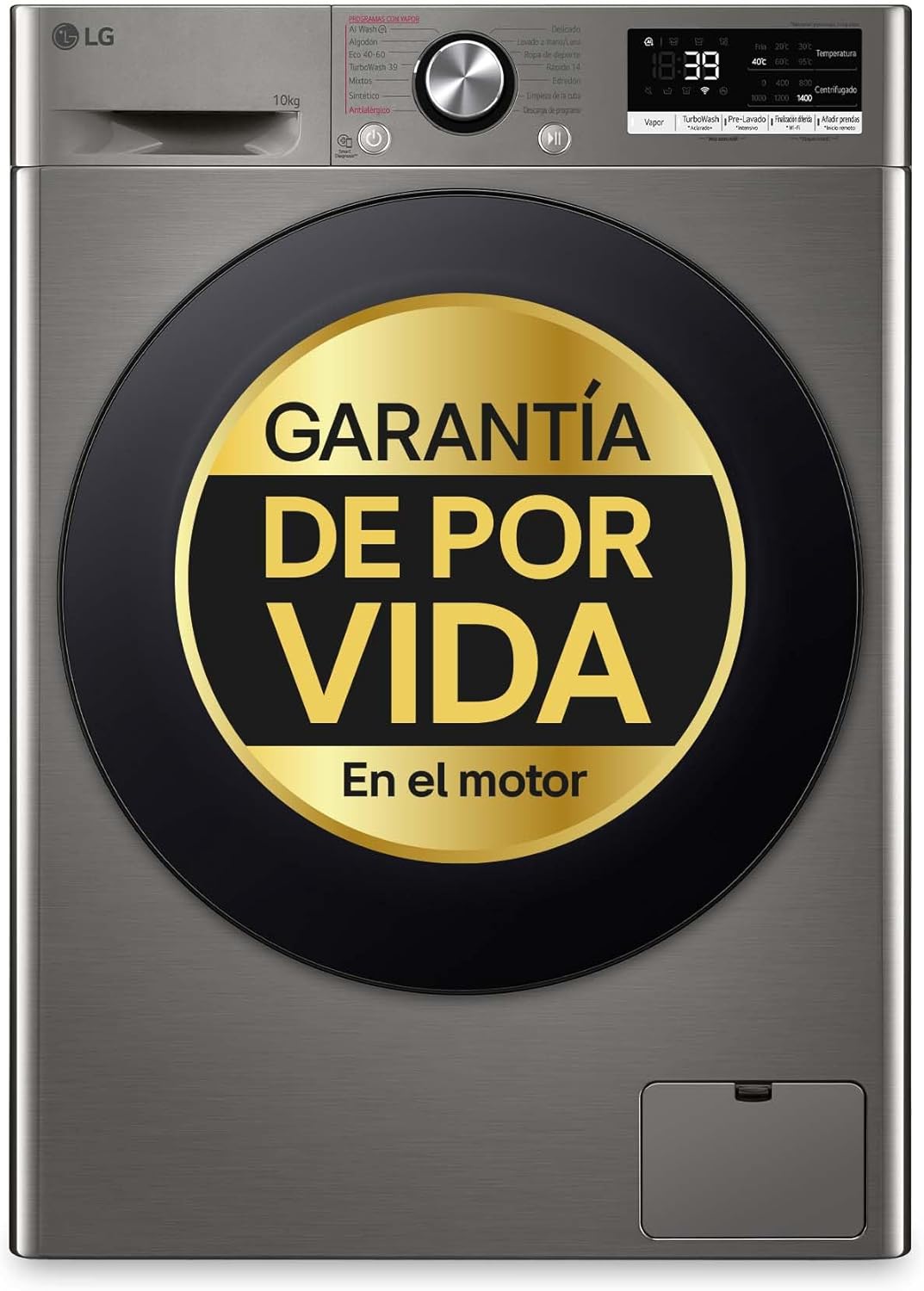 LG F4WR7010AGS - Lavadora Inteligente, 10kg, AI Direct Drive, 1400rpm, Carga Frontal, TurboWash 360º, Casificación A, Serie 700, Inox Grafito