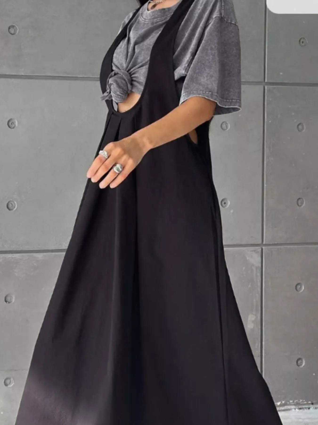 Pleated Overall Dress with Pockets