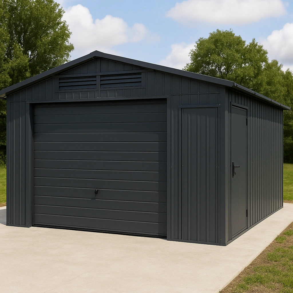 Prfabrikeret metalgarage, mrkegr stl udvendig, 500x300x230 cm
