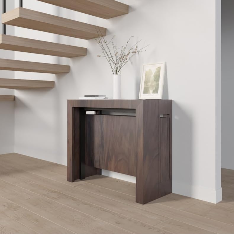 VE.CA - Tavolo Consolle Mercurio - Allungabile - Con Portaprolunghe - Colore: Noce - Dimensioni: da 40 a 300 cm - Arredo cucina, arredo casa - Made in Italy