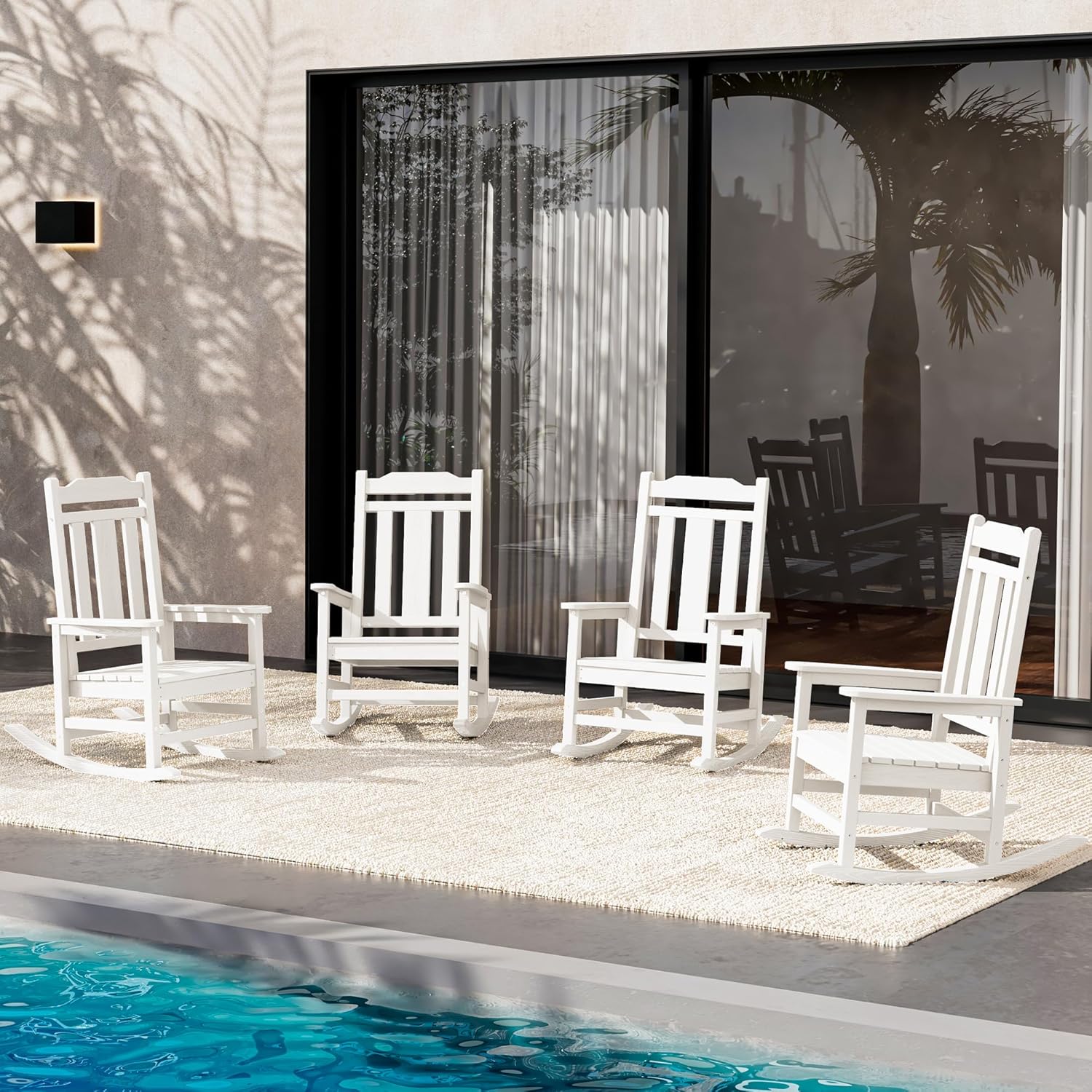 SERWALL Oversized Outdoor Rocking Chair Set of 4  HDPE Outdoor Rocking Chair for Adults  White