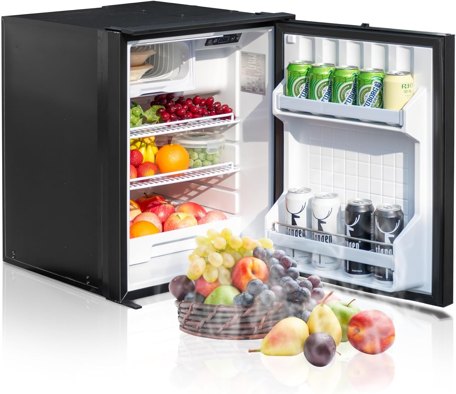 Smad 85L Kompressor Kühlschrank 12V, 12V Camping Kühlschrank, für Caravan, 6L Gefrierschrank, Schwarz