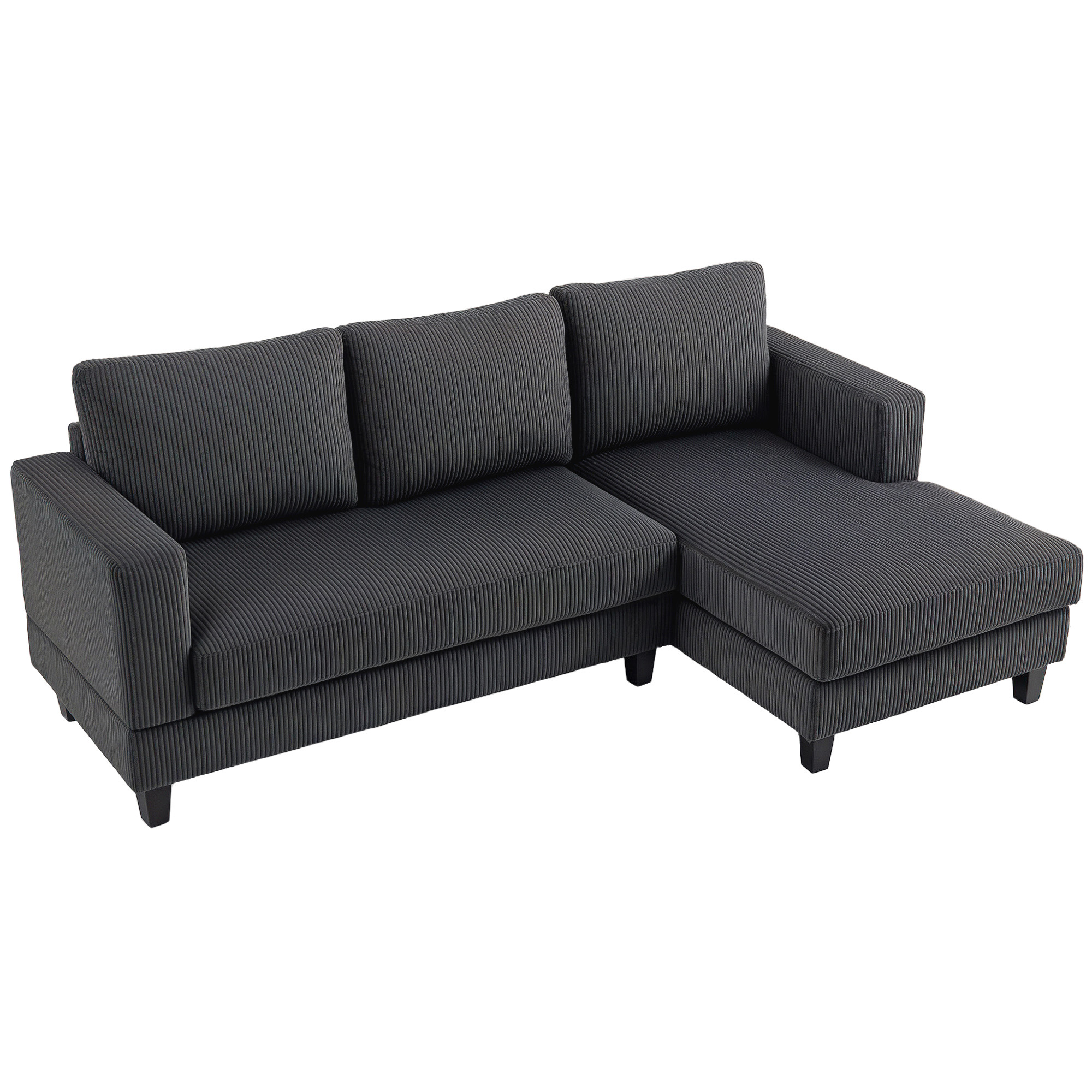 HOMCOM Hoekbank, L-vormige 3-zitsbank met Chaise Longue, Houtconstructie, 8 Poten, Corduroy Stof, Schuimstofbekleding, Grijs