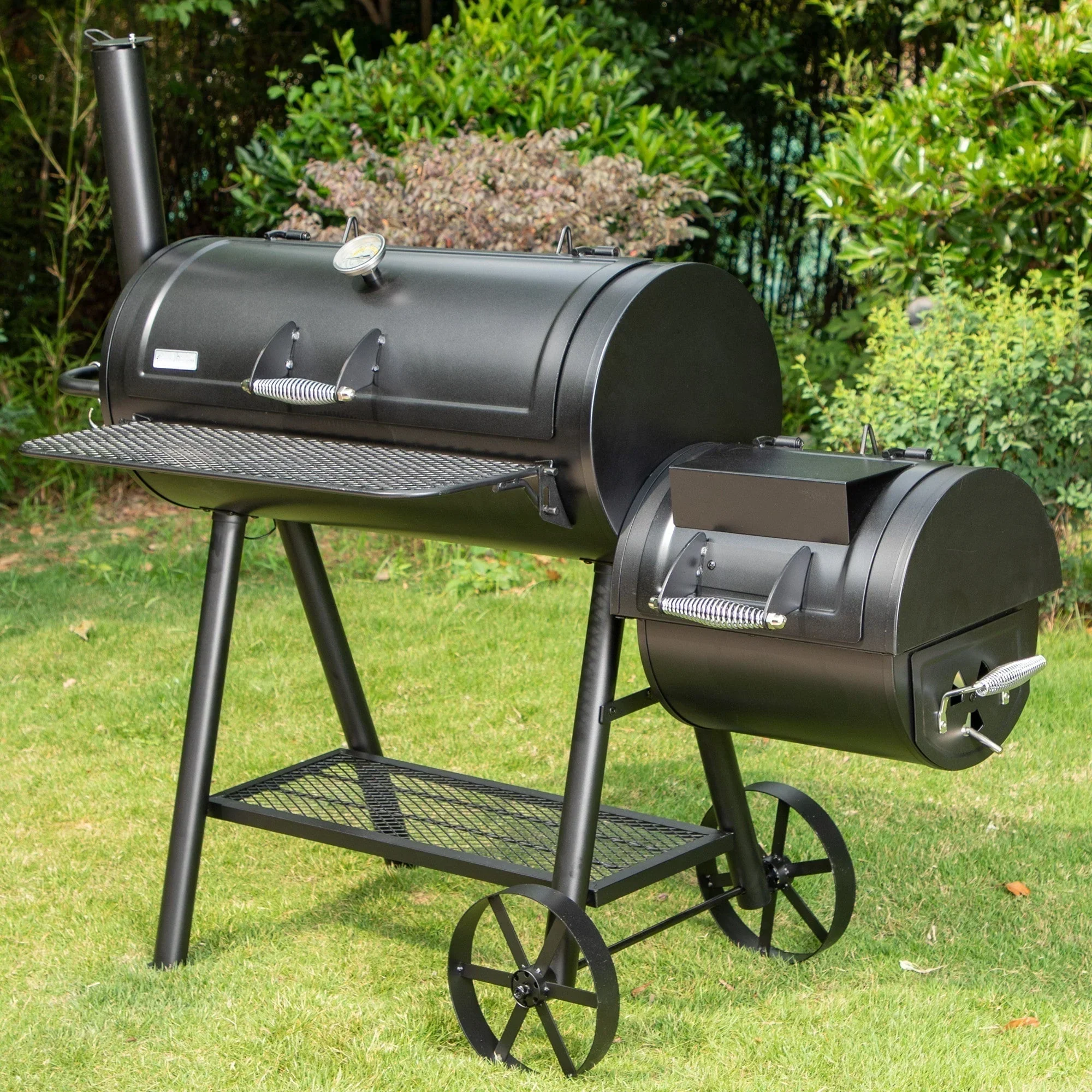 941 Sq.in. Overlarge BBQ Charcoal Grill with Offset Smoker, Black