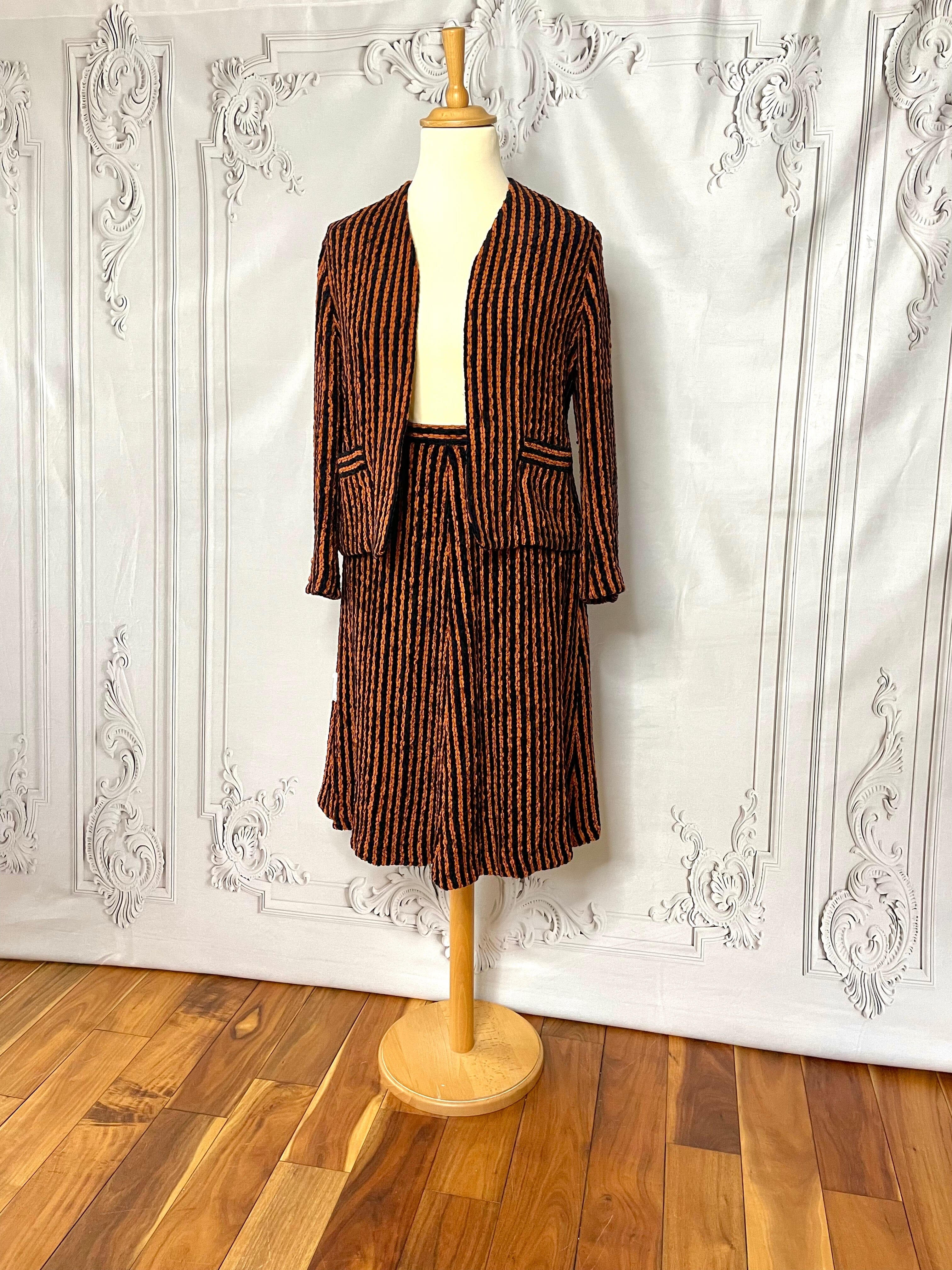 1980s Copper Chenille Stripe Skirt Suit