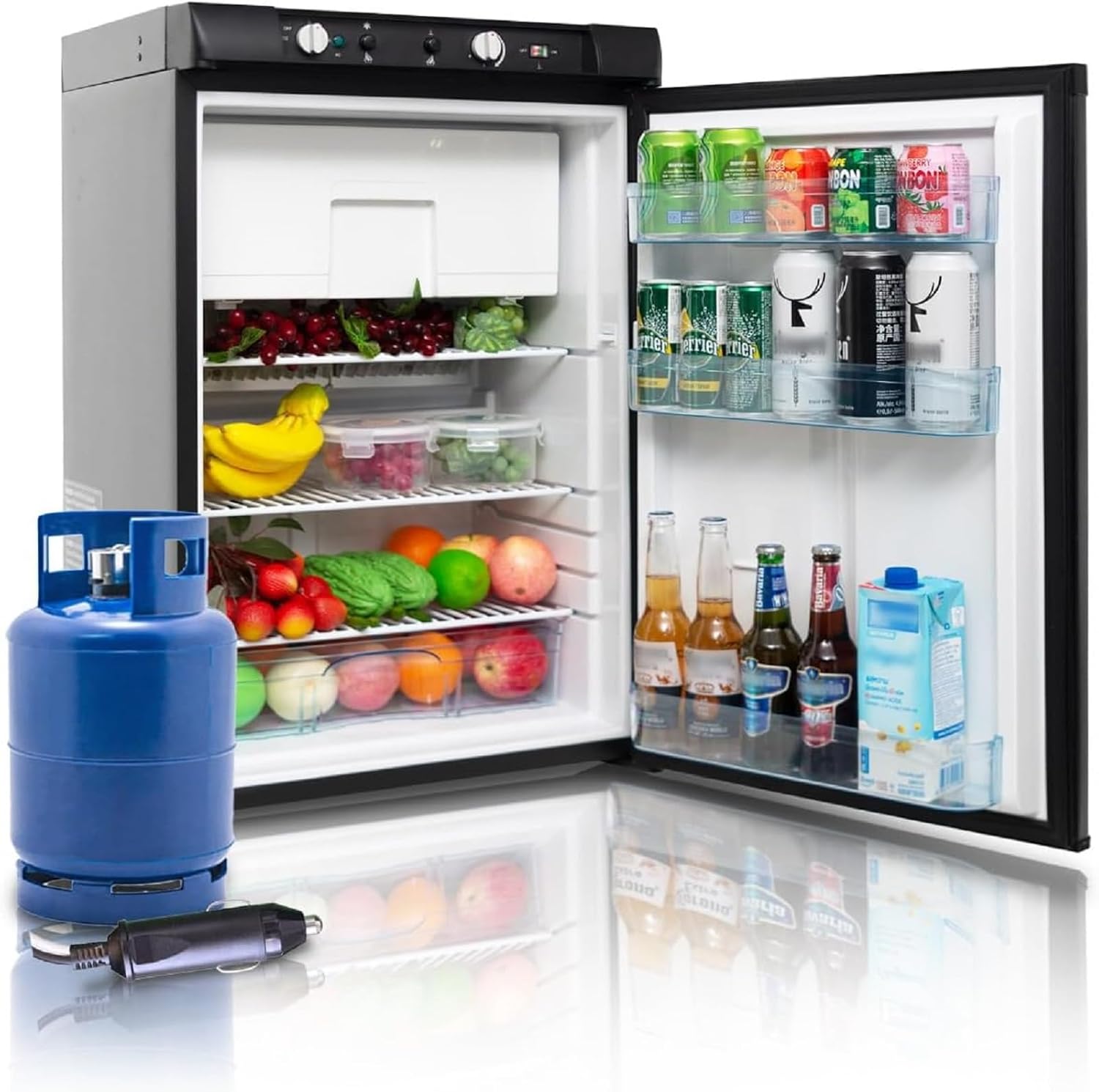 Smeta Kühlschrank, Gas, 100 l, Campingauto, 12 V, 220 V, Dreifach-Kühlschrank, Gefrierschrank, Wohnwagen, Garage, Mobilheim, Schlafzimmer, Haus, leise, Schwarz