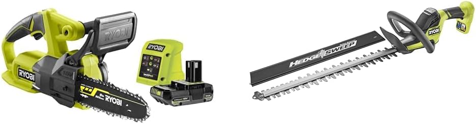 Bundle aus 18 V ONE+ Akku-Kettensäge RY18CS20A-125 + 18 V ONE+ Akku-Heckenschere RY18HT50A-0