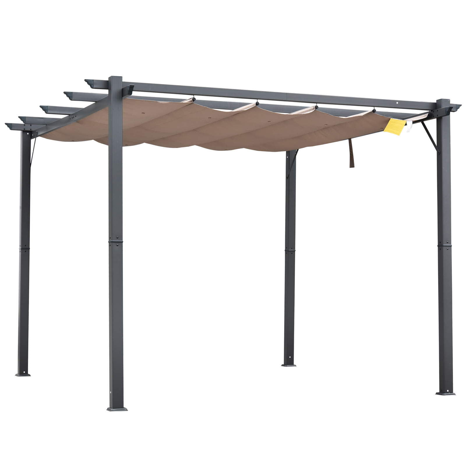 Outsunny Pergola met schuifdak paviljoen terrasoverkapping tuin aluminium 3 x 3 m bruin