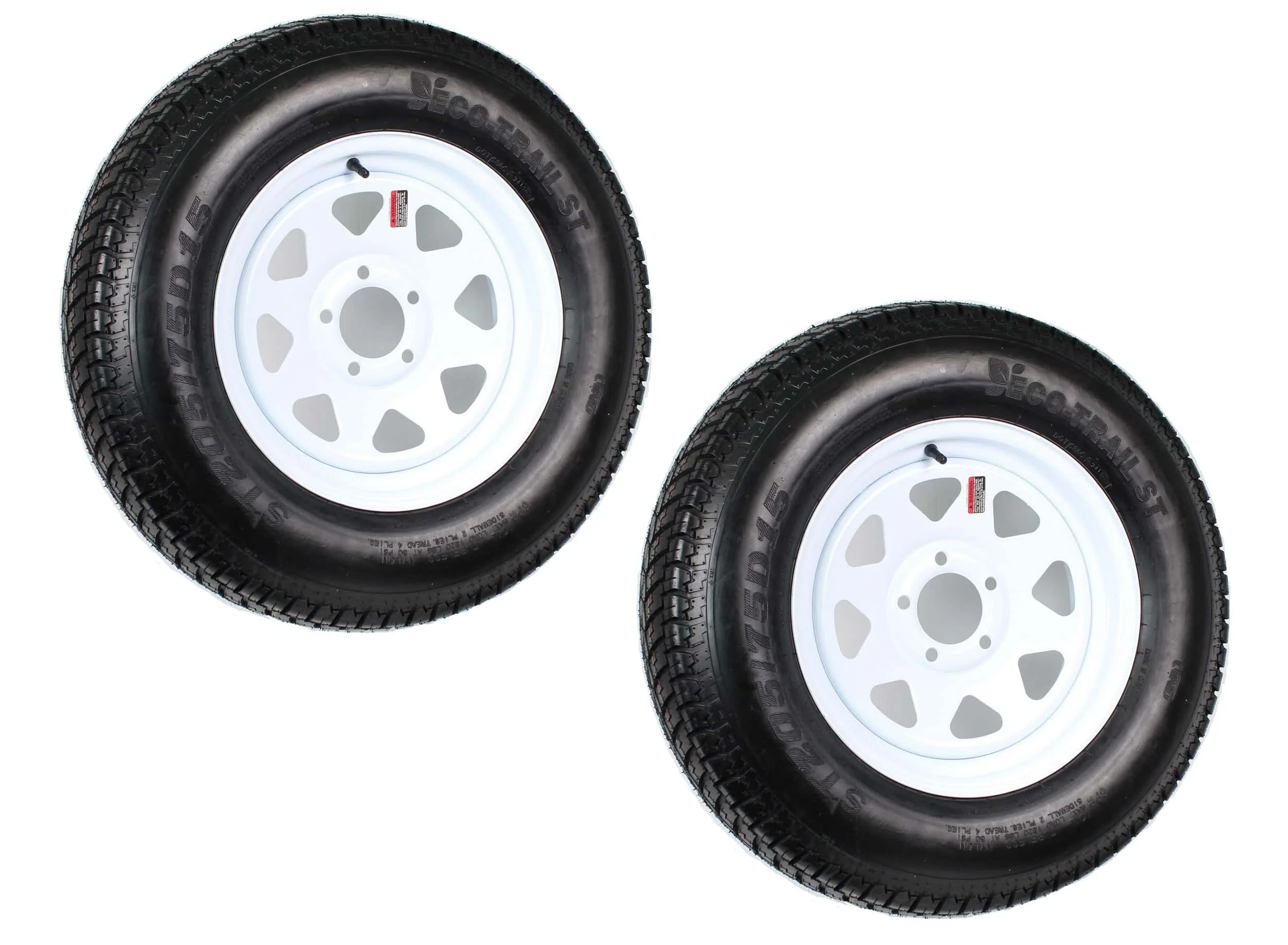 2-pack trailer tires on rim ST205/75D15 205/75 D 15 inch LRC 5-hole white spokes  1