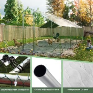 Large Metal Chicken Coop  Walk-in Chicken Run Cages with Waterproof and Anti-Ultraviolet Cover for Outside(10' L x 26 W x 6.56' H) Spire Top