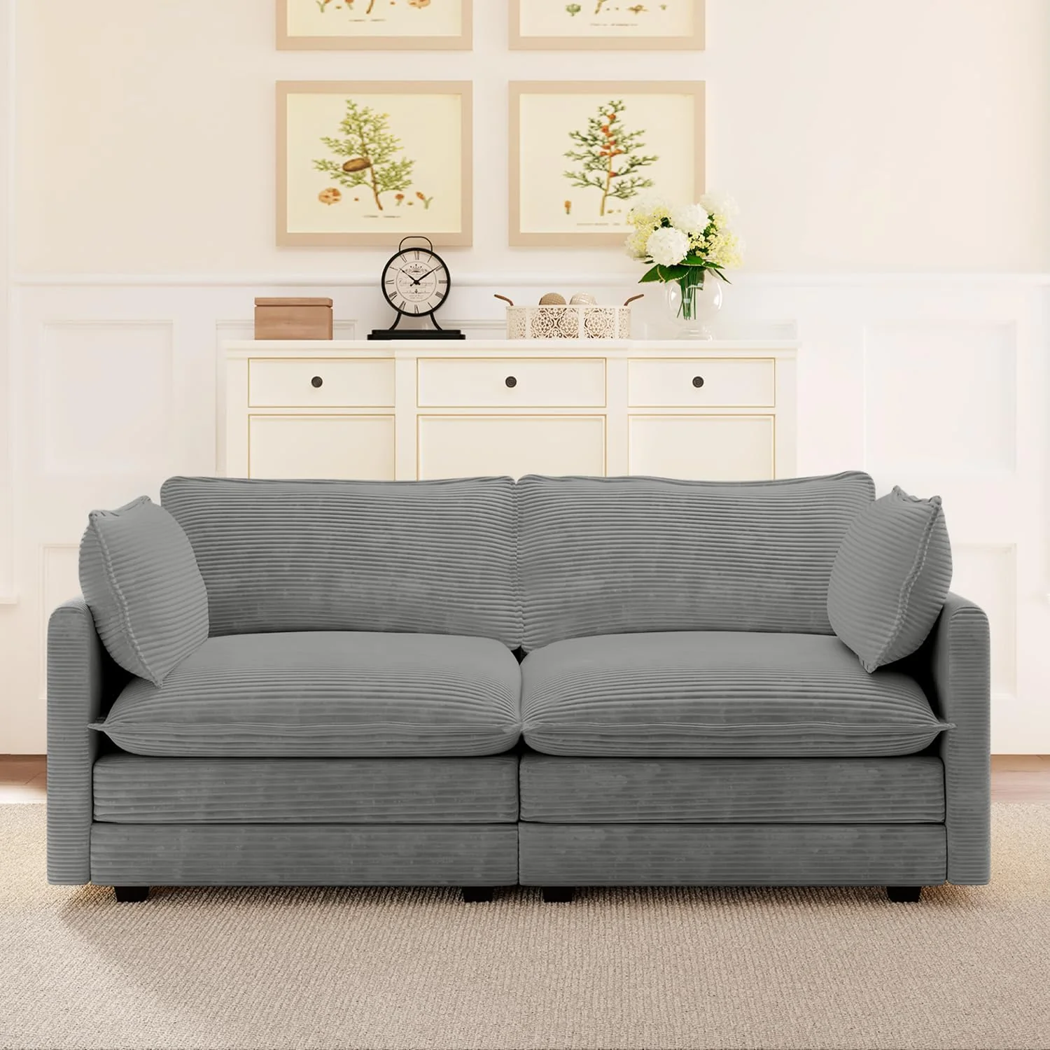 ROWHY Oversized Modular Sectional Sofa with Movable Ottoman, 112 Inch 4 Seat Modern Corduroy Sofa Set, Convertible L Shaped Couch for Living Room and Office, Beige