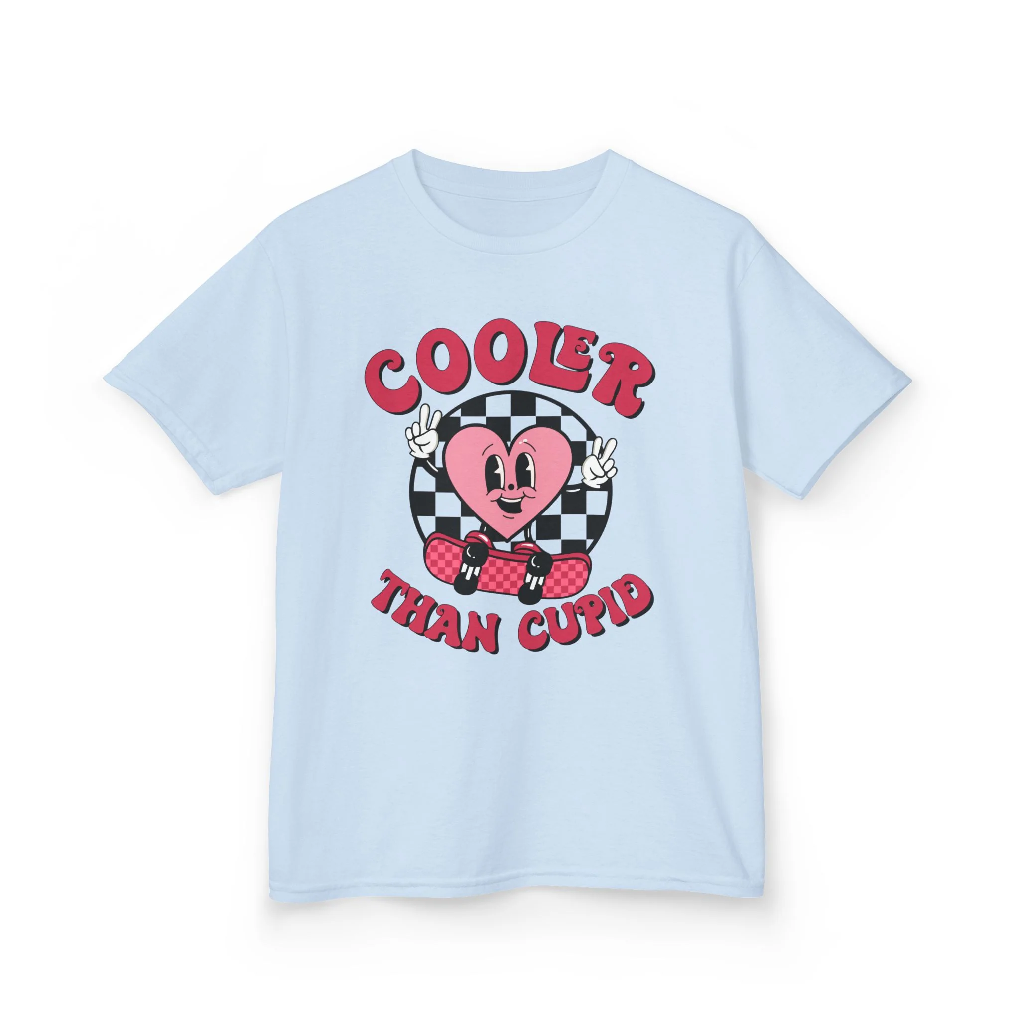 Cooler Than Cupid Kids Tee | Heart Character Checkerboard
