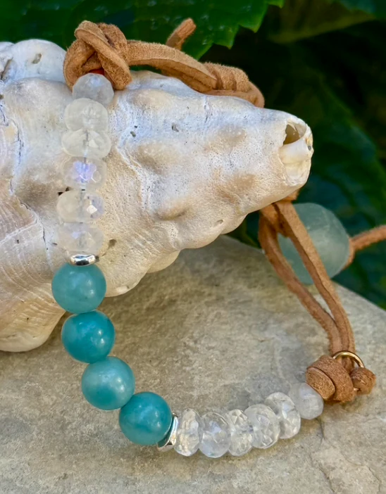 Moonstone Tides Suede Leather Bracelet