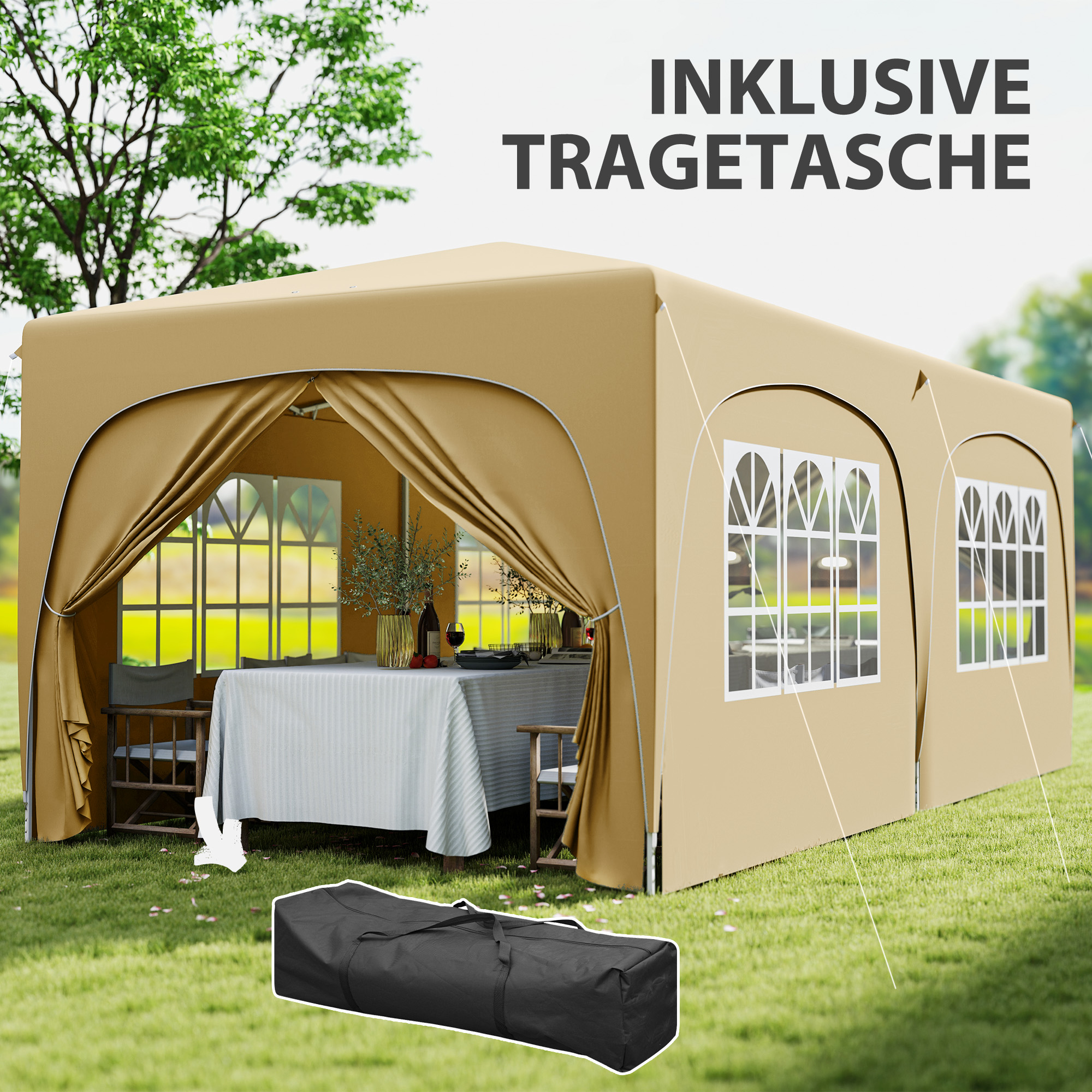 Outsunny 3 x 6 m Pop-up Paviljoen met Zijwanden, UPF50+ Hoogteverstelbaar Tuinpaviljoen met Draagtas en Zandzakken