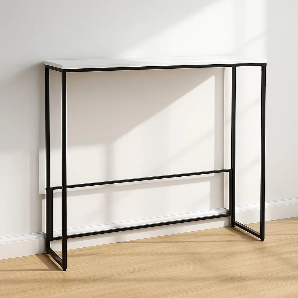 Konsolbord til entr, sort, kvarts og metal, til entr, 111x25x100 cm