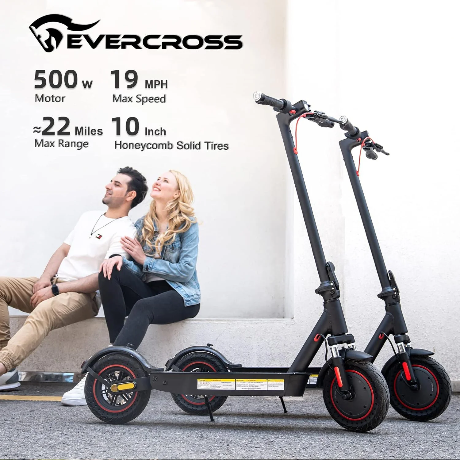 Evercross EV10K Pro 500W e-scooter met 35 km bereik, 10-inch honingraatband en IP54-bescherming